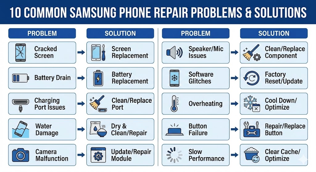 A technician carefully repairing the cracked screen of a Samsung Galaxy smartphone.