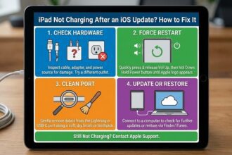 dead iPad next to an Apple-certified charging cable.