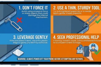 A person carefully using a metal ejector tool to open a smartphone SIM tray.