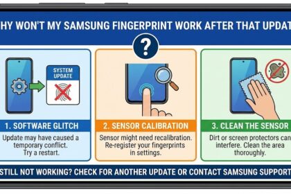 pressing their thumb against a locked Samsung smartphone screen.