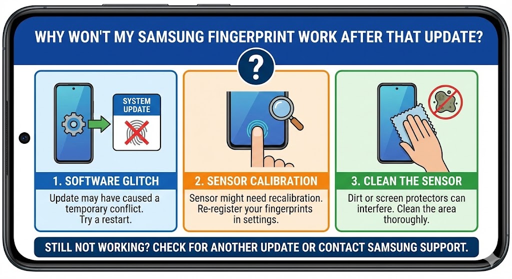 pressing their thumb against a locked Samsung smartphone screen.